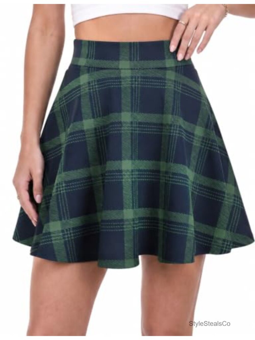 Pleated Mini Skirt High Waist Stretchy A-Line Skater Pull-On